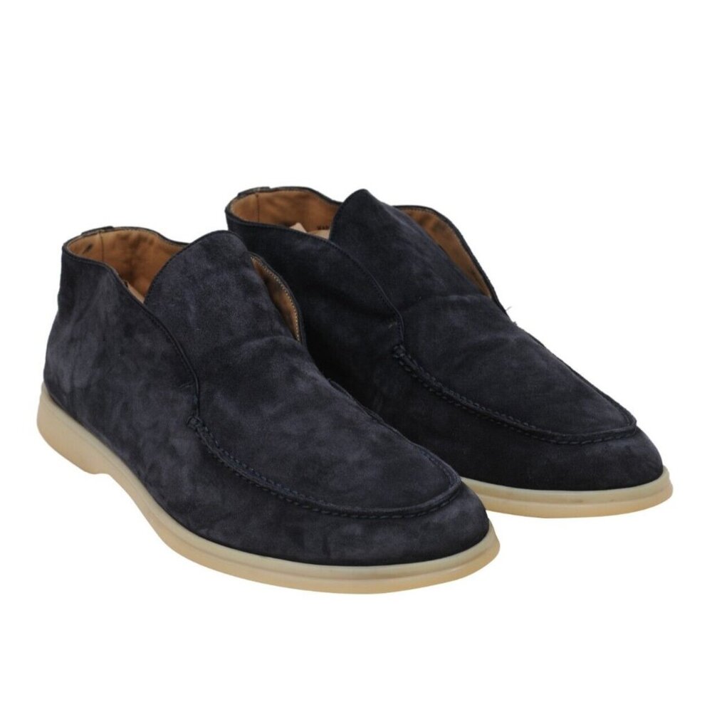 Loro Piana Mens Open Walks US 13 EU 46 Blue Suede Slip On Chukkas Ankle Boots